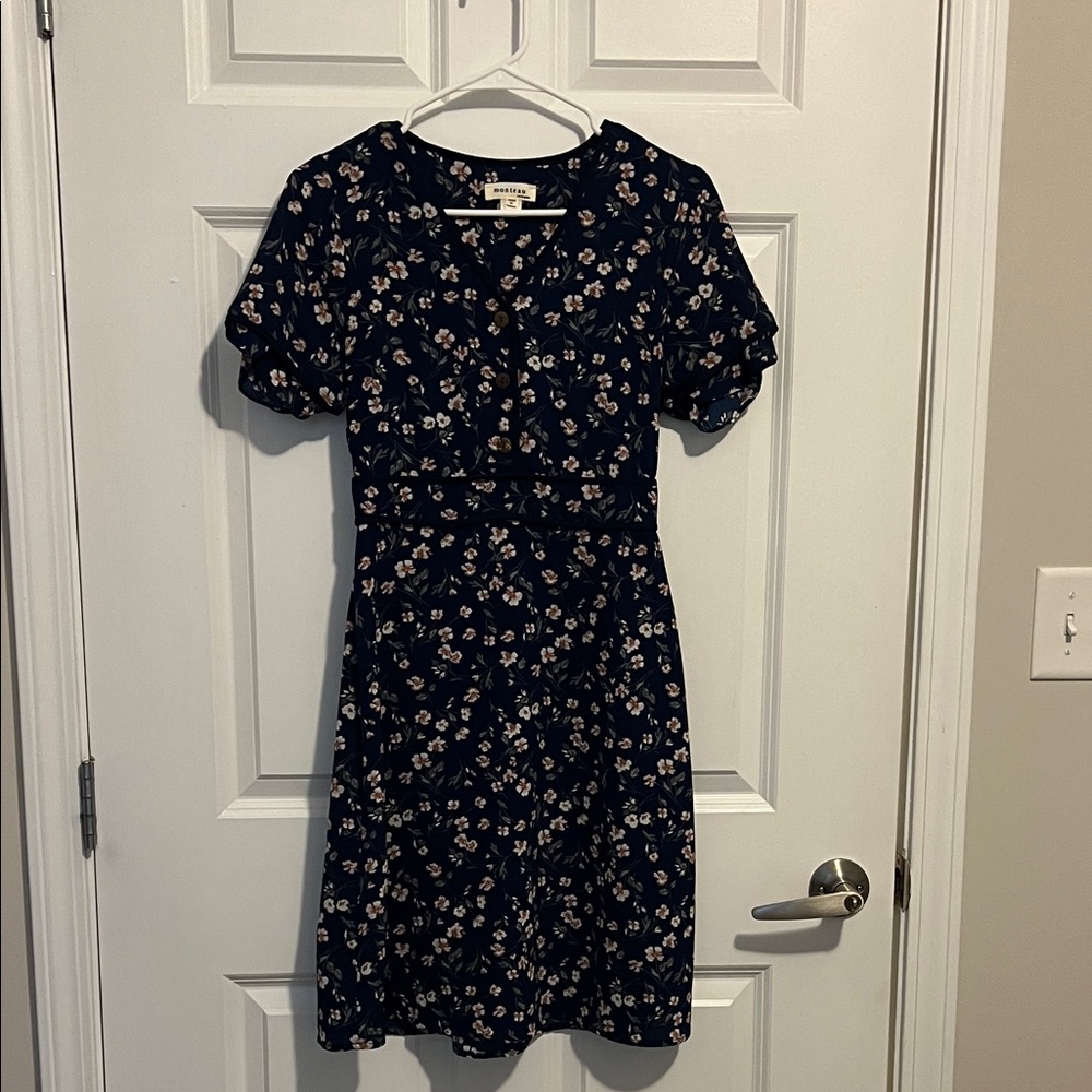 Monteau Dark Blue Floral Mini Dress
